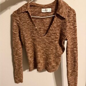 Abercrombie & Fitch Brown Ribbed V-Neck Blouse